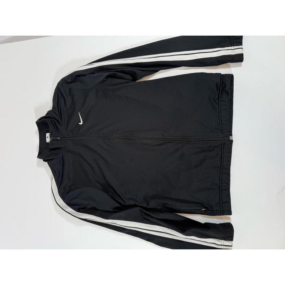 Nike Black Track Jacket with White Stripes Large